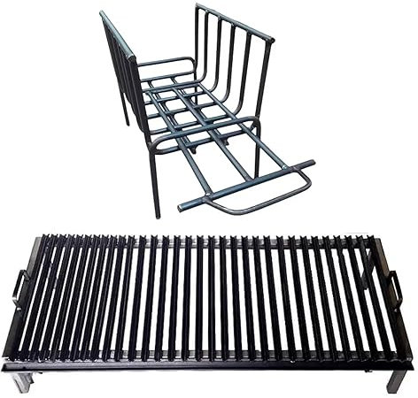 Premium Argentinischer Grill - V-Winkel-Eisengrill mit Griffen und Ablaufpfanne, Eisengrill, strapazierfähig, BBQ Grill + Feuerschale Sor pampa grill (71,1 x 61 cm)