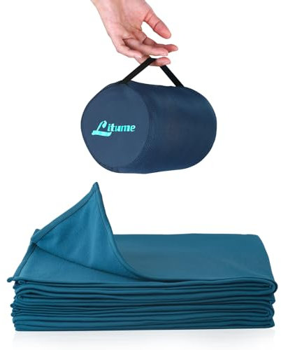 Litume Coperta da viaggio leggera e traspirante, coperta da aeroplano morbida 170 x 122 cm per viaggiatori, telo da campeggio pieghevole con sacca per treno, campeggio, viaggio (Pile(verde turchese))