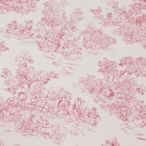 Hans-Textil-Shop Toile de Jouy Stoff Rot – Jacquard Polsterstoff Meterware, 140 cm Breite, Baumwolle Polyester, Möbelbezugsstoff für Kissen, Polster, Bezüge & Deko