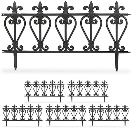 Relaxdays Recinzione per Aiuole, Set da 6 Pannelli per Cortile e Giardino, Bordure in Plastica, HxL: 32,5 x 61 cm, Nero