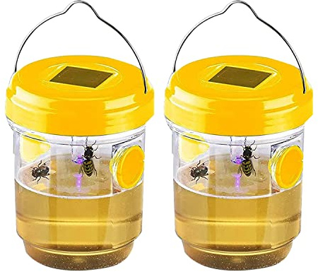 iFutniew 2 Pack Solar Wasp Trap Outdoor Hanging,Wasp Cather Hanging with Light for Yellow Jackets,Hornets,Bee,Wasp Traps