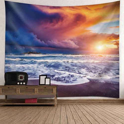 Mesnt Wandteppich Klein Natur, Meer Sonnenuntergang Landschaft Tapisserie Wandbehang für Wohnzimmer Schlafzimmer Wohnheim Wanddeko, 150x150cm