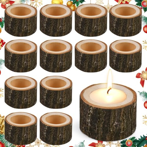 EMAGEREN Lot de 12 bougeoir en Bois photophores en Bois pour Bougies Chauffe-Plat Chandelier Votive Support de Bougie décoration personnalisés pour Centre de Table de Mariage (Hauteur 4CM)