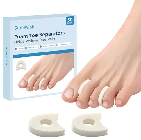 Sumiwish 50er-Pack Schaumstoff-Zehenspreizer, atmungsaktive Zehenspreizer, reduzieren Reibung und lindern Hühneraugenschmerzen, Korrektur überlappender Zehen – (weiß)