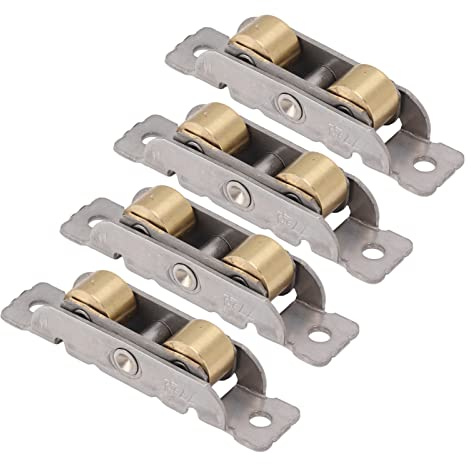 4PCS Sliding Patio Door Roller Assembly, Stainless Steel Sliding Glass Door Pulley Steel Balls Wheel Bearing Push Pull Door and Window Roller Replacement for Glass Door (Flat Wheel)