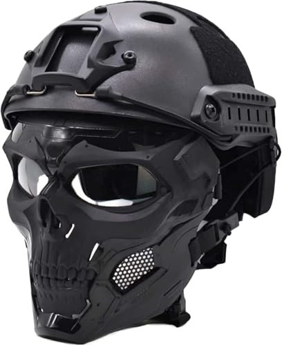 PBTMCD Schneller Taktischer Helmmaskenanzug, Transparente Vollgesichts-Augenschutzlinse, Knochenmaske Mit Dual-Mode-Tragedesign, Geeignet Für Paintball-Cosplay-Masken Im Freien(BK)