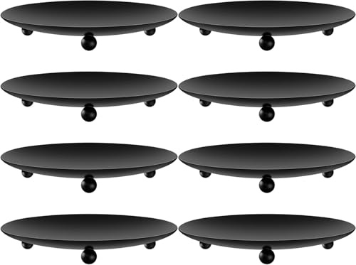 Bgtecho 8PCS Black Candle Holder Iron Plate, 4'' Stand for LED & Wax Candles, Decorative Pillar Plate for Incense Cones, Spa, Weddings, Party