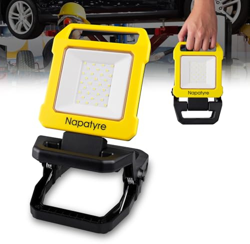 Napatyre Lampe de travail rechargeable avec pince, 1000 lm LED super lumineuse avec fonction Power Bank, rotation à 360 ° et 120 °, projecteur portable pour chantier camping et réparation de voiture