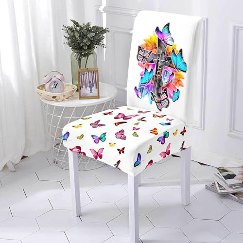 Stuhlhussen Blauer Schmetterling Stuhlüberzug Weich Spandex Stuhlhussen Schwingstühle Stuhlbezug Waschbar Stuhl überzug Abnehmbare Stuhlbezüge mit Gummiband Hussen für Stühle Stuhlhussen 2er Set