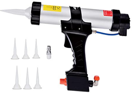 Professional Pneumatic Caulking Gun | Heavy Duty Sealant Tool for Home & Inry | Dripless Cartridge & 6 Nozzles Included - 310ML