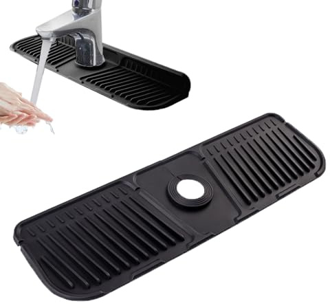 Baizhong Silicone Sink Faucet Mat, Splash Guard, Drying Mat, Faucet Draining Pad (Black)