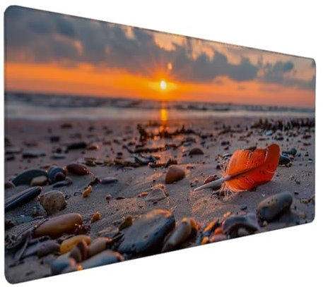 Mauspad XXL, Gaming Mauspad 700x300x3 mm, Großes Mauspad mit Genähten Kanten, Rutschfeste Desk Mat, Verlängertes großes Mauspad Schreibtischauflage für Büro und Zuhause Sonnenuntergang Feder 2 - 6