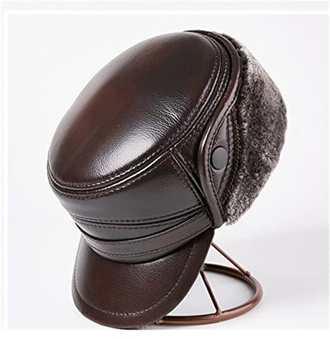 Lederkappe Winter Herren Leder Hut Verdicken Leder Cowhide Baseballkappen mit Ohren Warme Sn-APBAP-DAD-Hüte Sombrero de Cuero del Hombre(Berry Color,XXL)