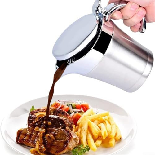 Saucière à double isolation en acier inoxydable avec couvercle à charnière 450 ml 750 ml pour sauces chaudes, vinaigrettes, réunions de famille (500 ml)