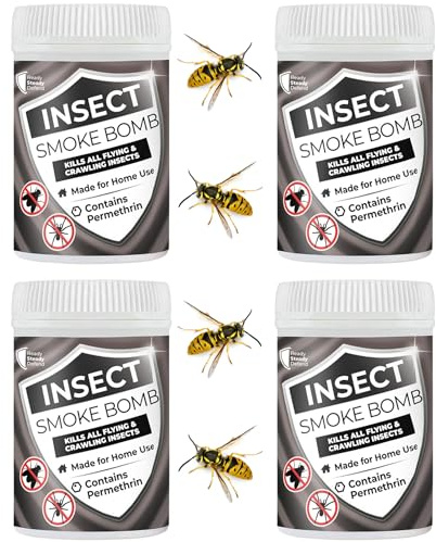 Wasp Smoke Bomb 4 Pack - Fast-Acting Formula, Comprehensive Coverage, Non-Staining, for Home Use, Effective Against All Insects