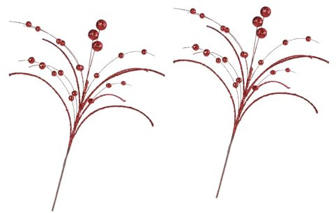 Qsvbeeqj Weihnachts-Stechpalmenbeeren, Zweige, Stechpalmenbeeren, Stechpalmenbeeren, Stechpalmen-Dekoration, Weihnachtsdekoration, 2 Stück