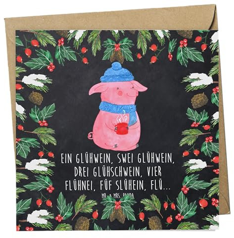 Mr. & Mrs. Panda Glückwunschkarte Schweinchen Glühwein - Geschenk, anlasskarte, Klappkarte, doppelkarte, Weihnachten, faltkarte, Spruch, Grußkarte, Weihnachtsmarkt, Betrunken