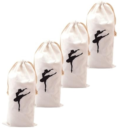 Sosoport 4 Stück Ballettschuhbeutel aus Canvas Kordelzug Tasche für Damenballettschuhe Waschbar Leicht und Kompakt Tanzschuhtasche für Ballettunterricht und Aufbewahrung
