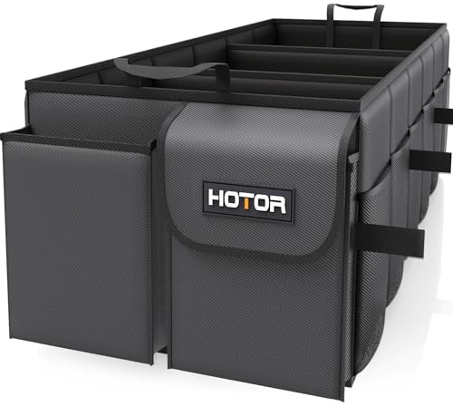HOTOR Kofferraum Organizer – Faltbarer Auto Kofferraum Organizer 2 Fächern | Stabiler Auto Organizer für SUVs, Schwarzer Kofferraumtasche Verstärkt und Stabil Faltbox, 81.0 x 32.0 x 27.0 cm