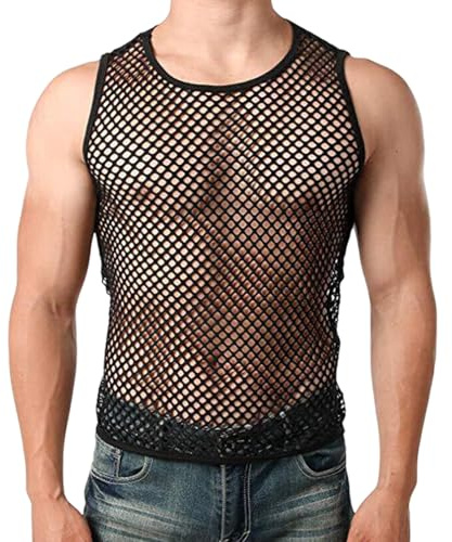 TUONYIS Canottiera Uomo Uomo Guardare Attraverso Manica Corta Canotta Sexy Maglia Trasparente a Rete Mesh Fishnet Trasparenti Maglietta Maglia Intima Muscoli Clubwear Party Night