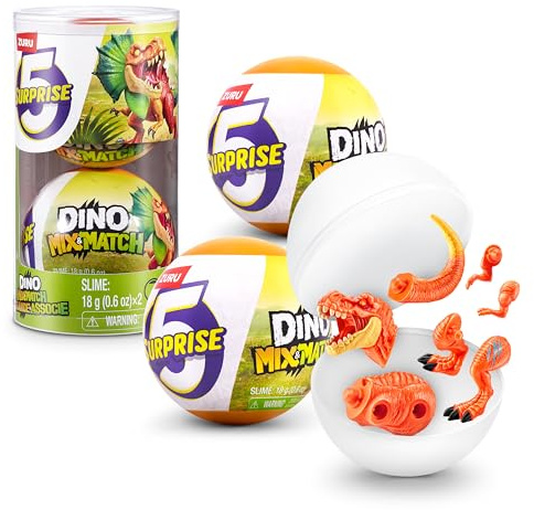 5 Surprise 2 Kapseln Dino Mix & Match von ZURU, Unboxing-Spielzeug für Kinder, Realistisches Miniaturspielzeug, Spielset & Zubehör