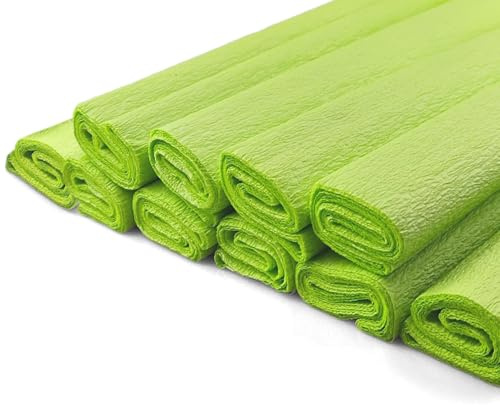 Netuno 10 Rollen Krepppapier Pastell-Limettengrün 200 x 50 cm | Bastelkrepp Bastelpapier Gärtnerkrepp crepe paper Krepp Papier Papierrollen Dekoration Basteln Floristenkrepp Partydeko