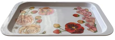 GMM Vassoio Decorativo in Melamina con Motivo Floreale, Rose e Fragole, Design Primaverile, Vassoio da Snack, Vassoio da Cucina (2X30 CM)