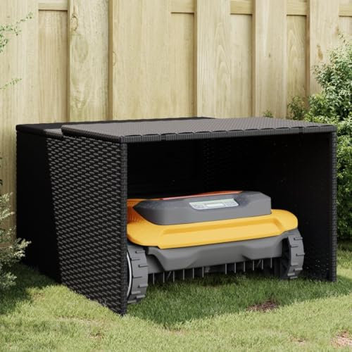 Brokky 365404 Garage per Robot Tosaerba Nero 86x90x52/57 cm in Polyrattan-Tettoia per Tosaerba robotizzato Copertura per Tosaerba pensilina per Robot tagliaerba tettuccio da Giardino per tagliaerba To