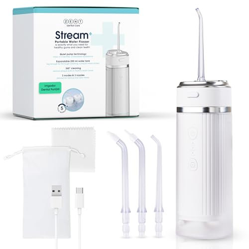 ZENT Stream+ Jet dentaire hydropulseur, Irrigateur buccal, Technologie rotative avancée 360°, 3 Embouts spécialisés, Pression réglable, élimination de la plaque dentaire, Batterie longue durée, Blanc
