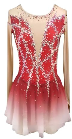 Kmarouse Elegantes Langarm-Eiskunstlaufkleid for Damen, Professionelle Wettkampf-Eislaufkleider for Mädchen(XXL)