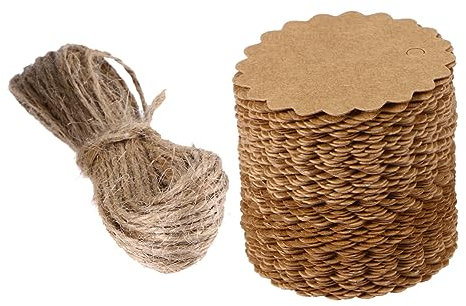 HOMSFOU 100stücke Brauner Runder Gewellter Kraftpapieranhänger Geschenkanhänger Diy-papieranhänger Preisanhänger Mit Juteschnur