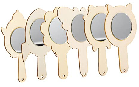 CIYODO 6 Stück Teiliges DIY Holzspiegel für Unbearbeitete Handspiegel zum Basteln für Kreative Malprojekte Fördert die Hand Augen Koordination Fantasie