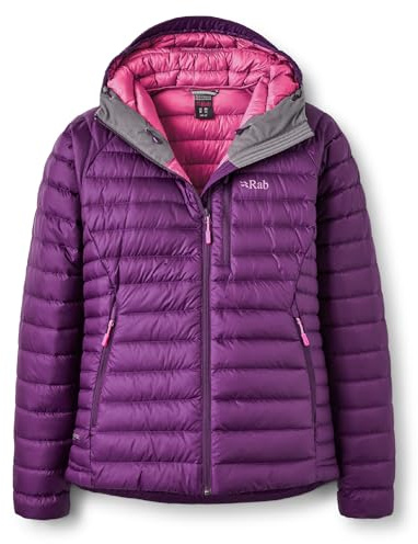 Rab Veste à capuche matelassée en duvet Microlight Alpine 700-Fill pour femme pour randonnée et ski, mûre, Medium