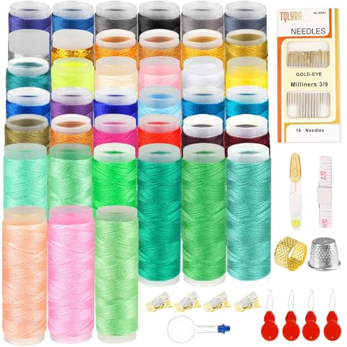 53PCS Sewing Kit, Sewing Thread Set, 39 Color Thread Spools with Sewing Accessories, 2340m Polyester Sewing Threads for Sewing Machine, DIY, Repairs, Crafts & Clothing Projects(60m/Spool)