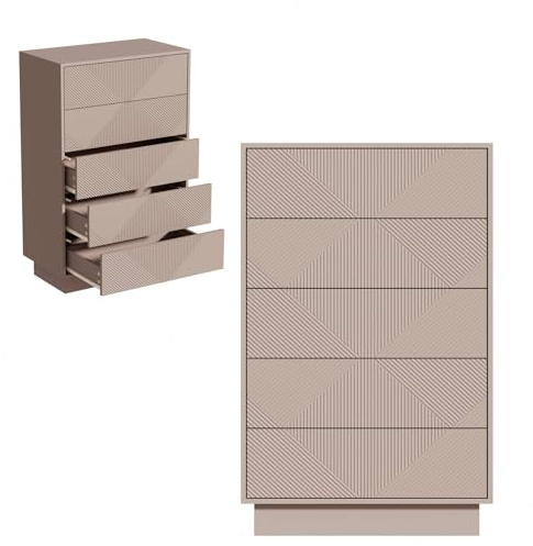 UEV Kommode mit 5 Schubladen, Kommodenschrank Sideboard schmal (Moka) | Sideboard Schubladenschrank Push to Open, Mehrzweckschrank für Wohnzimmer Schlafzimmer Flur Büro 60x33,5x94cm