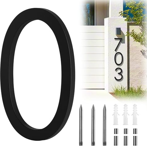 Hausnummer Schwarz Moderne 22 cm, Hausnummernschild große Hausnummern schwarze Zahlen für Hausadresse Outdoor mattschwarz bündige Montage Aluminium schwimmende hausnummer 0