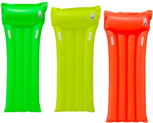 Akitaink Materassino Mare Gonfiabile NEON 188x89 cm | 4 Tubi Multicolor con Maniglie e Cuscino Integrato | Portata 90 kg