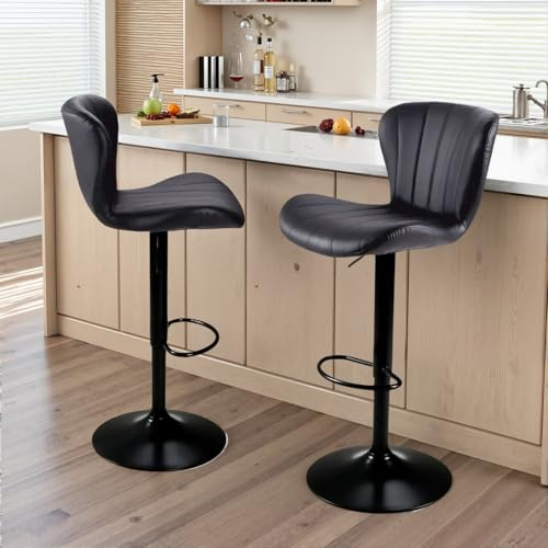 Clevich Barhocker 2er Set, Schön, Bequeme, Höhenverstellbar, Drehbar, Gute Gepolstert, Barstuhl Höhenverstellbar mit Rückenlehne 51 x 46 x 109 cm, 2 Stück Hocker, Dunkelgrau
