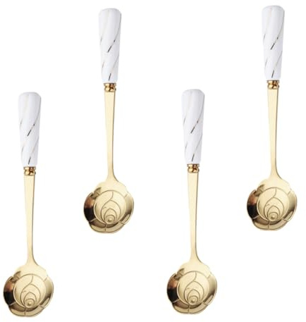 Cabilock 4pcs Stainless Steel Flower Shaped Spoons Elegant Dessert Coffee Utensils Creative Mixing Spoons for Cakes Ice Cream More Stylish Practical Kitchen Essential