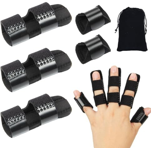 5 stycken justerbara fingerskenor + sammetslen, liten fingerskena med integrerad aluminiumremsa, fingerstöd för fingerskador, ledvärk (svart)
