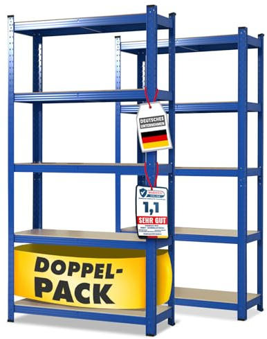 casa pura Set di 2 scaffale per carichi pesanti, 50x100x200 cm, Scaffale con struttura in acciaio, ciascuno fino a 600 kg, 5 ripiani regolabili, Blu