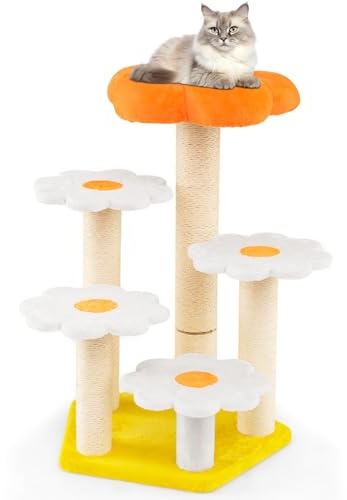 GYMAX Árbol para Gatos con Forma de Flor de 5 Niveles con Percha Superior y 4 Plataformas de Salto, Postes para Rascar de Sisal, Centro de Actividades para Gatitos de Varios Niveles
