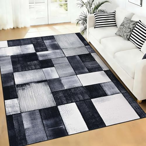 Alishomtll Alfombra moderna para salón, color negro y gris, 140 x 200 cm
