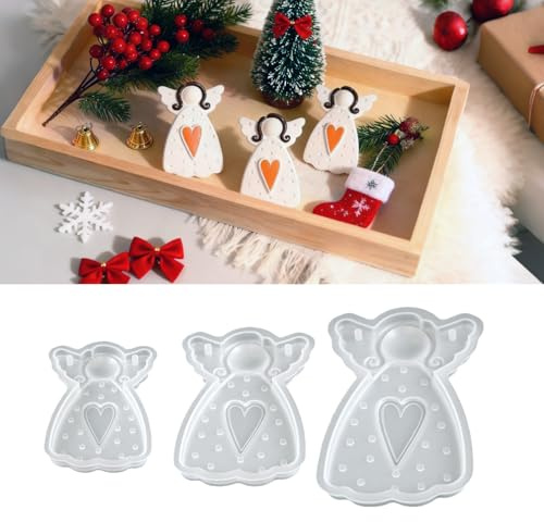 KLINNA 3PCS Weihnachten Silikonformen Gießformen Engel für Gips, Epoxidharz, Kerzen | Gießformen Silikon Engel mit Herz von Anhängern, Deko | Bastelbedarf, Geschenkideen, Kerzengiessform