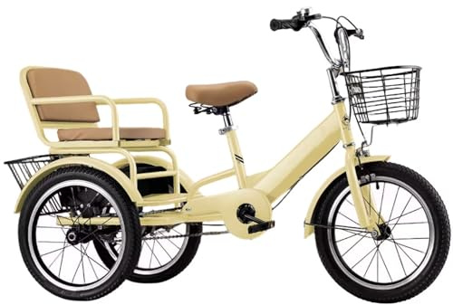 Tricicli tandem con sedile posteriore,sedile posteriore con cintura,doppio freno,triciclo da passeggio con pedali,cestini anteriori e posteriori,bicicletta 3 ruote,sella e manubrio regolabili altezza