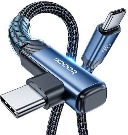 toocki Câble USB-C 60W 3M, PD3.0 Rapide, Angle 90°, Tressé Nylon, Bleu | Cable Type-C Charge Rapide, Connecteur Coudé, pour iPhone 17/16 Pro/Galaxy S25/Note 20/MacBook/Pixel, Idéal Canapé/Voiture