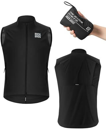 ROCKBROS Cykelväst för män och kvinnor Gilet vindtät lätt andningsbar ärmlös jacka, vikbar förvaring bekväm med bakre ficka ryggventilation för cykling, MTB, utomhusjogging, Svart, L