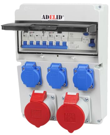 Baustromverteiler Wandverteiler CEE 32A 16A 400V 3x 230V Schuko Steckdose BALS mit LS-Schalter und FI-Schutzschalter Komplett Verdrahtet