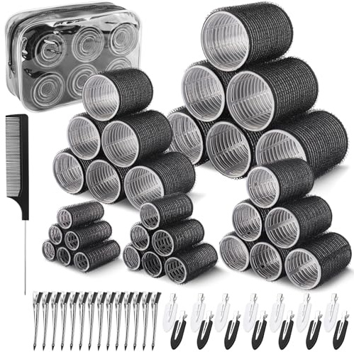 Set di 60 Bigodini, Foymlon 30 Pezzi Bigodini per Volume con 28 Pinza Set da 5 Misure - 55mm 45mm 40mm 30mm 20 mm Adatto a Tutti i Tipi di Capelli