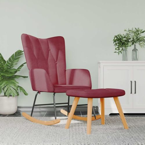 Frdhee Schwingsessel Stillsessel Relaxstuhl Für Wohnzimmer,Schaukelstuhl mit Hocker Stoff Weinrot,Für Garten,Schlafzimmer,Wohnzimmer,Ecke,Veranda